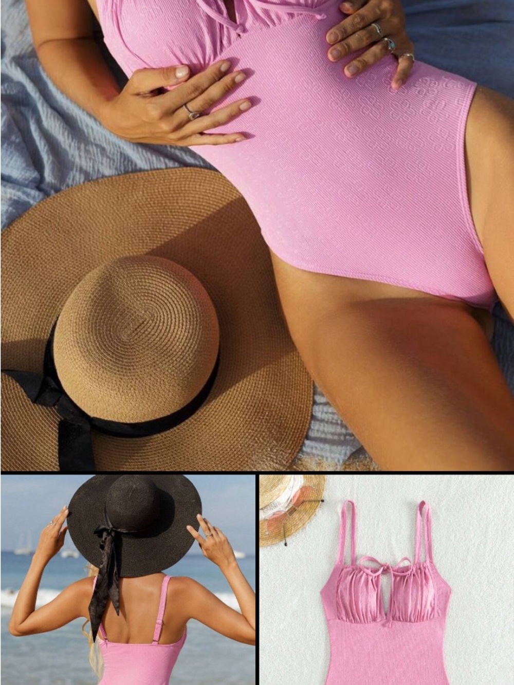 SHEIN Pink Textured One-Piece Swimsuit
